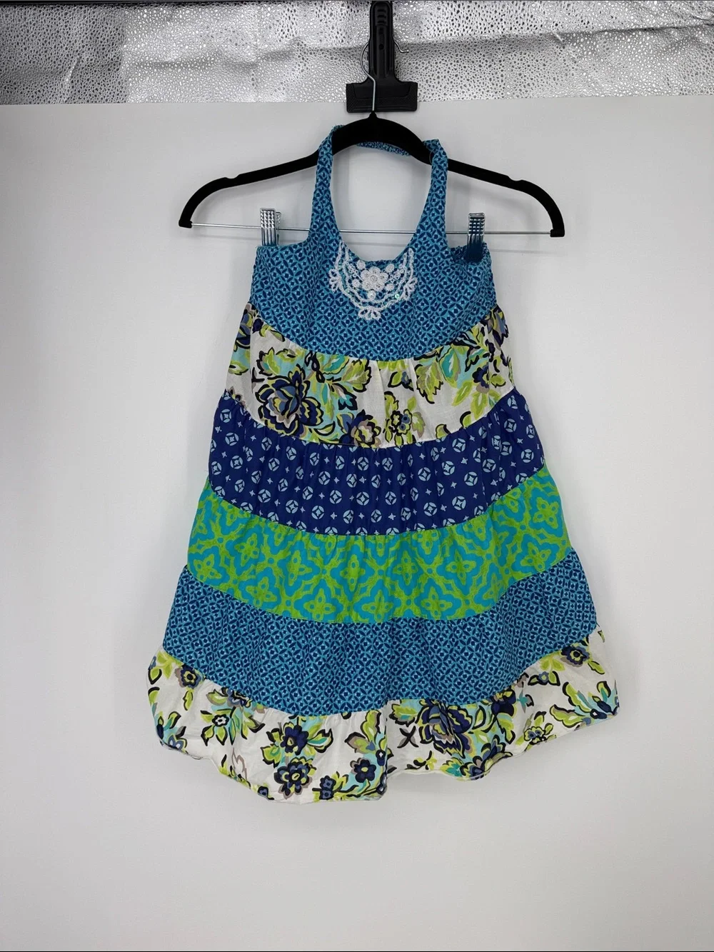Vtg The Children’s Place Blue & Green Tiered Halter Dress 6X/7 100% cotton